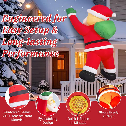 20FT Climbing Inflatable Santa Claus with LED Lights – Lighted Christmas Blow Up Yard Decoration for Outdoor Roof, Chimney, Lawn & Holiday Party Display