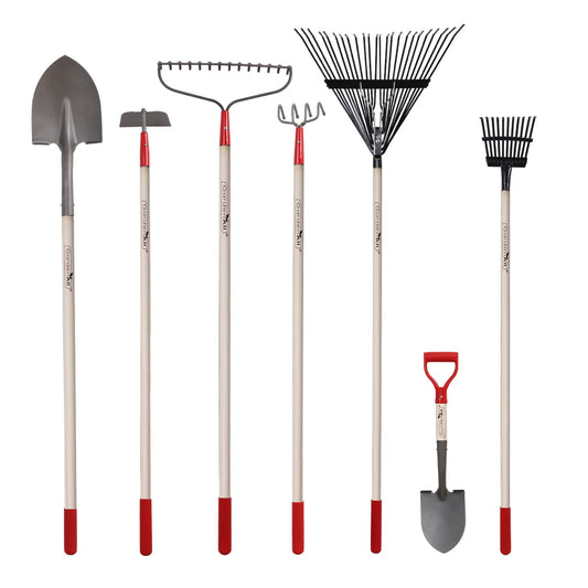 7-Piece Shovels Rakes Hoe Set Garden Tools Gifts for Women Long Wood Handle Pointy Shovels for Digging Short Handle Shovel Meteal Rakes Cultivator Set