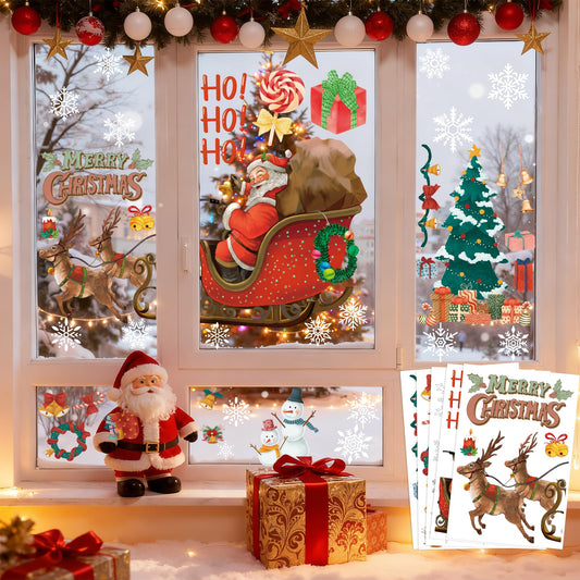 Christmas Party Decorations - Snowflake Window Clings Stickers for Glass | Christmas Decorations Indoor Outdoor - Holiday Santa Claus Reindeer Decals Xmas Decor Party Favors Supplies for Outside 2025
