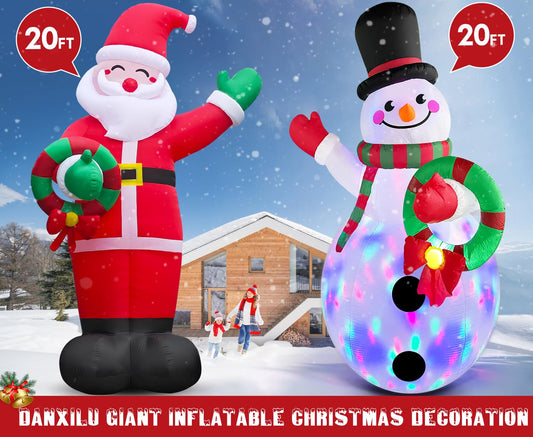 20 FT Tall Christmas Inflatables Snowman Built-in Rotating LED Lights Outdoor Decorations, 20 Foot Giant Snowman with Blower Blow Up Yard Decoration for Home/Lawn/XmasParty/Parks/Squares