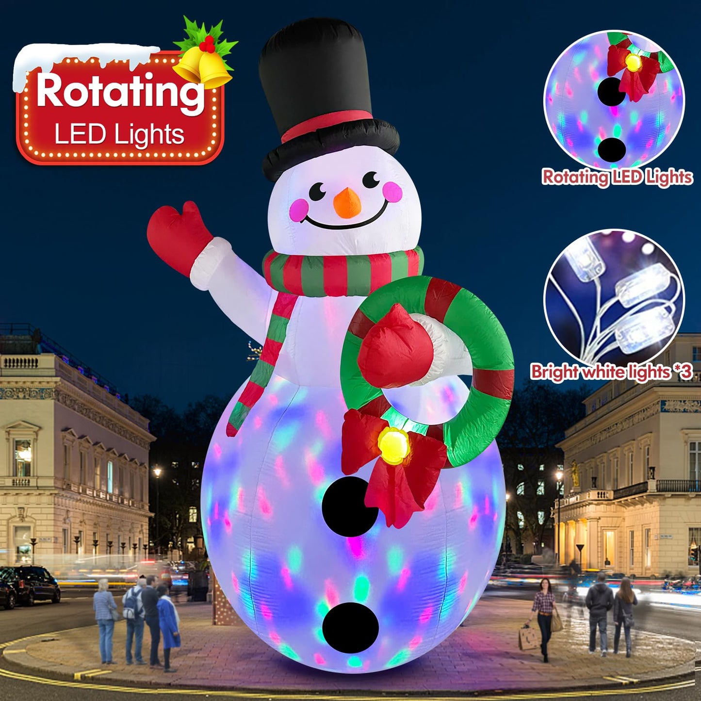 20 FT Tall Christmas Inflatables Snowman Built-in Rotating LED Lights Outdoor Decorations, 20 Foot Giant Snowman with Blower Blow Up Yard Decoration for Home/Lawn/XmasParty/Parks/Squares